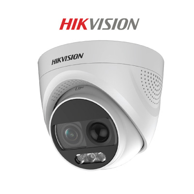 Camera HDTVI Colorvu 2MP HIKVISION DS-2CE72DFT-PIRXOF tích hợp còi, đèn báo động
